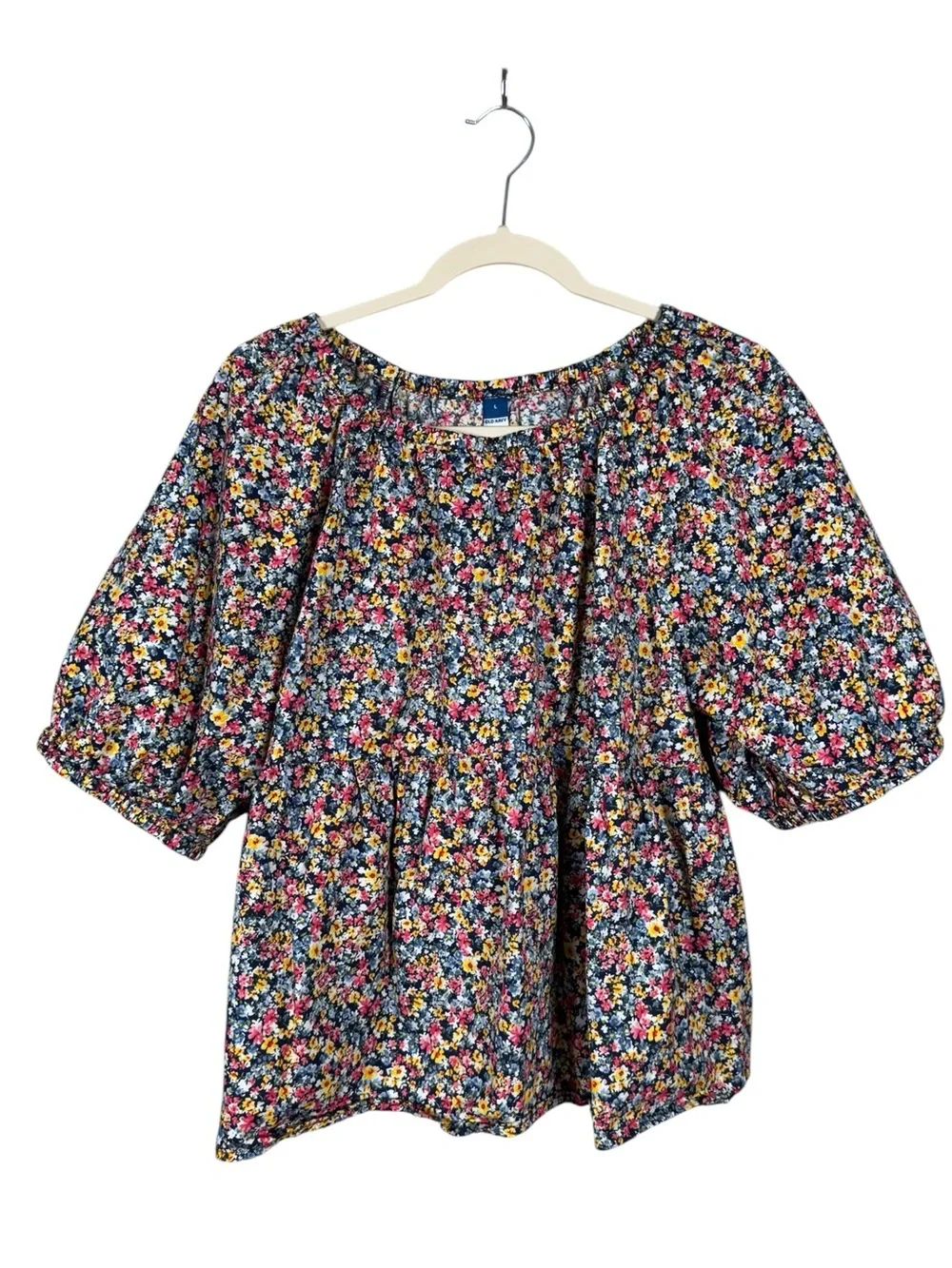 Old Navy Floral Peasant Blouse Top Large Cottage Prairie Bohemian Puff Sleeves
